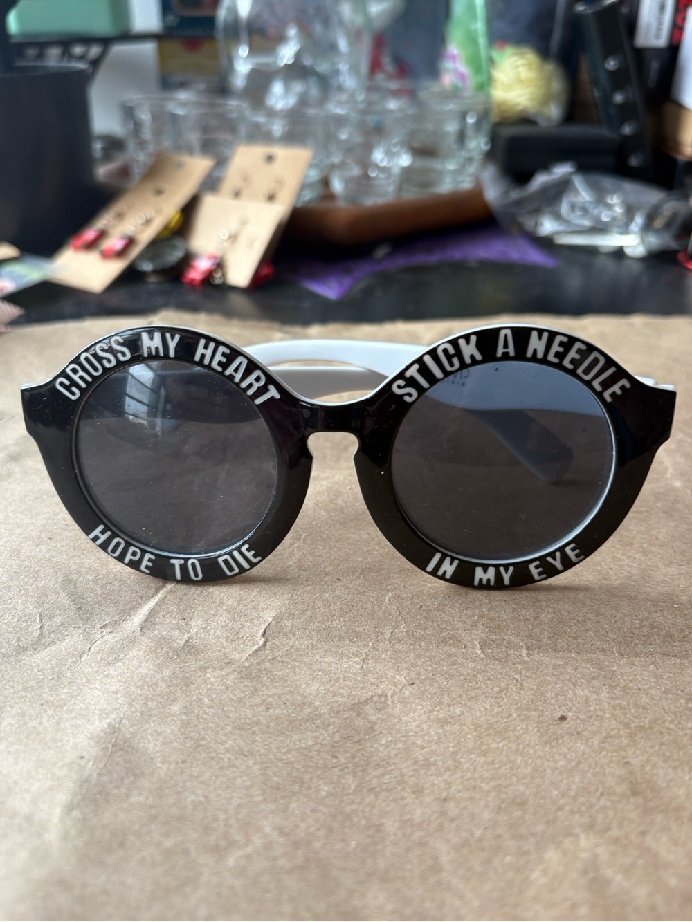 Black Statement Sunglasses with White Lettering